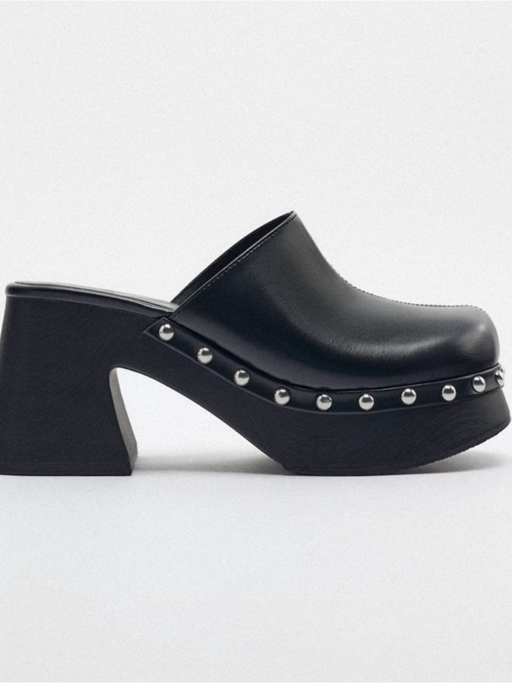 Zara CHUNKY HEELED STUDDED CLOGS black Size 37